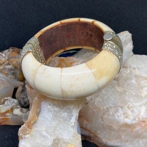 Vintage Bone and Silver Tone Hinged Women's Bangle Made in India